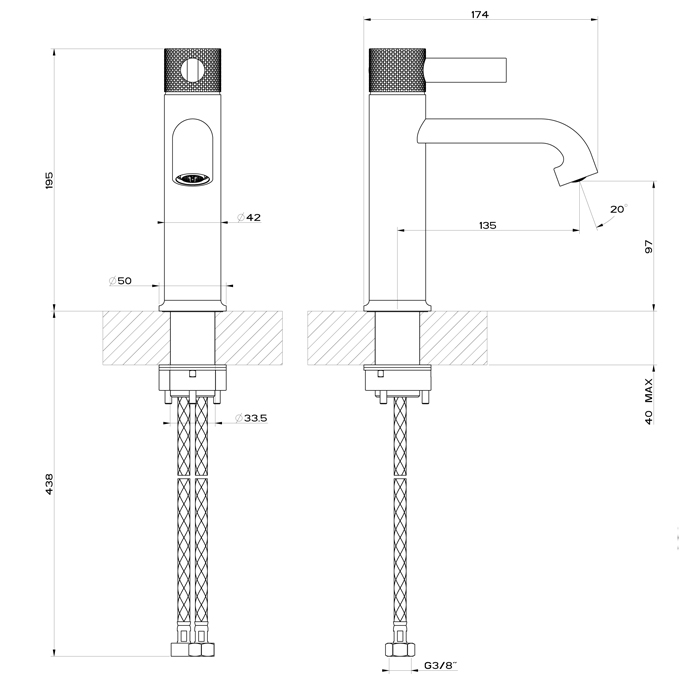 Смеситель для раковины Gessi Inciso-, однорычажный, без донного клапана. цвет: black XL