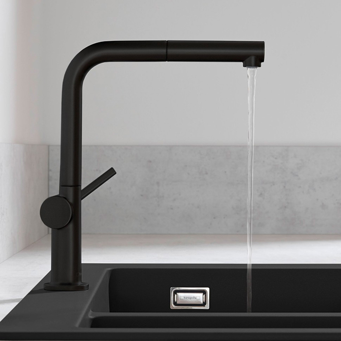 Смеситель для кухни Hansgrohe Talis M54, 1 отв., с вытяжным изливом 1jet, цвет: черный матовый