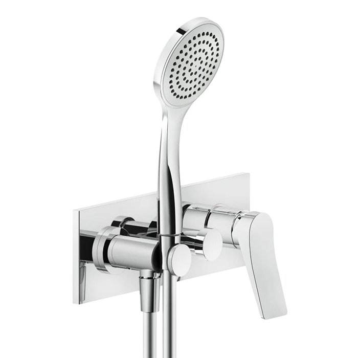 Встраиваемый смеситель для ванны Gessi Rilievo на 2 источника, с душевой лейкой и переключателем, внешняя часть, цвет: хром