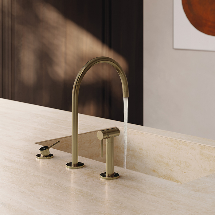 Смеситель для кухни Newform N21, 3 отв., с ручным душем, цвет: Brushed p. Gold