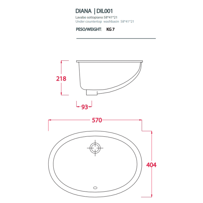 Artceram WASHBASINS DIANA Раковина 57х40 см, без отв., цвет: белый