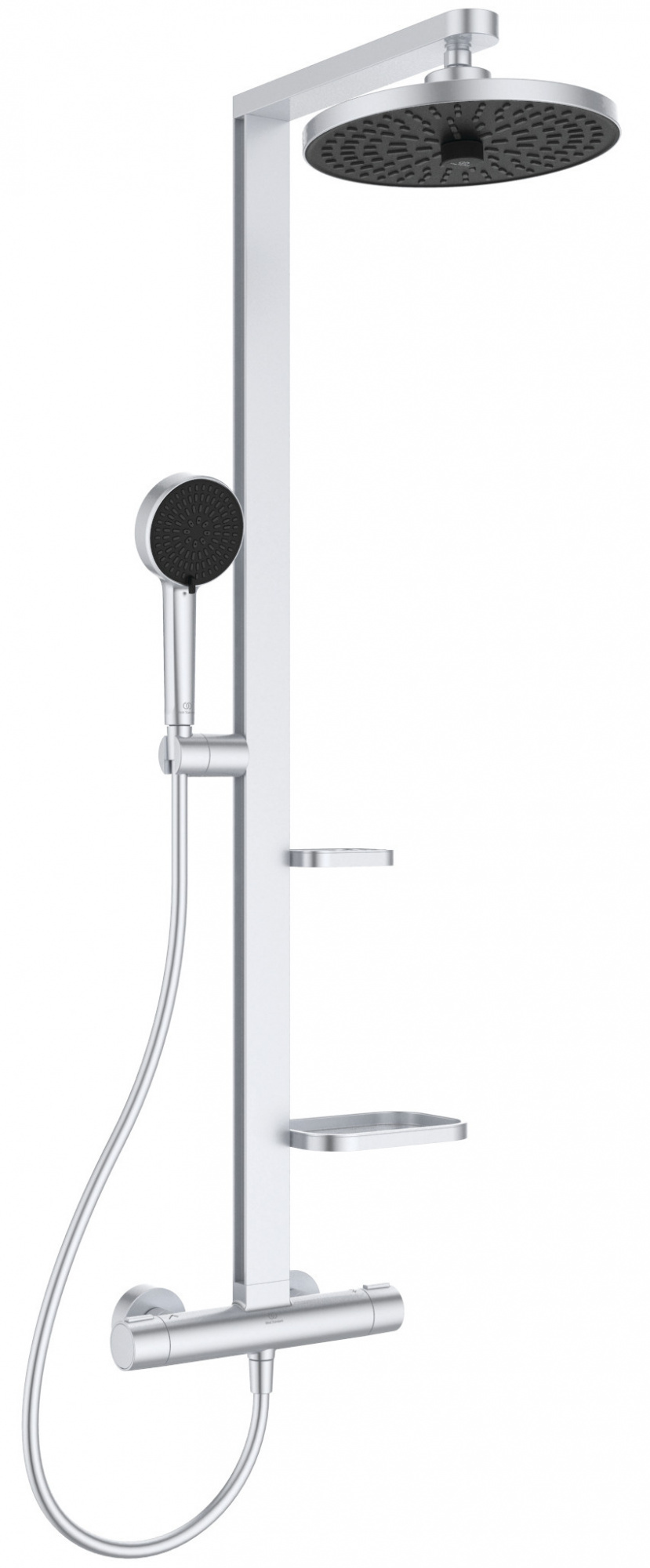 Душевая система Ideal Standard ALU+, для душа, с термостатом, Ø260/100 мм, 2/2 режима, полки 130 и 208 мм — BD583SI